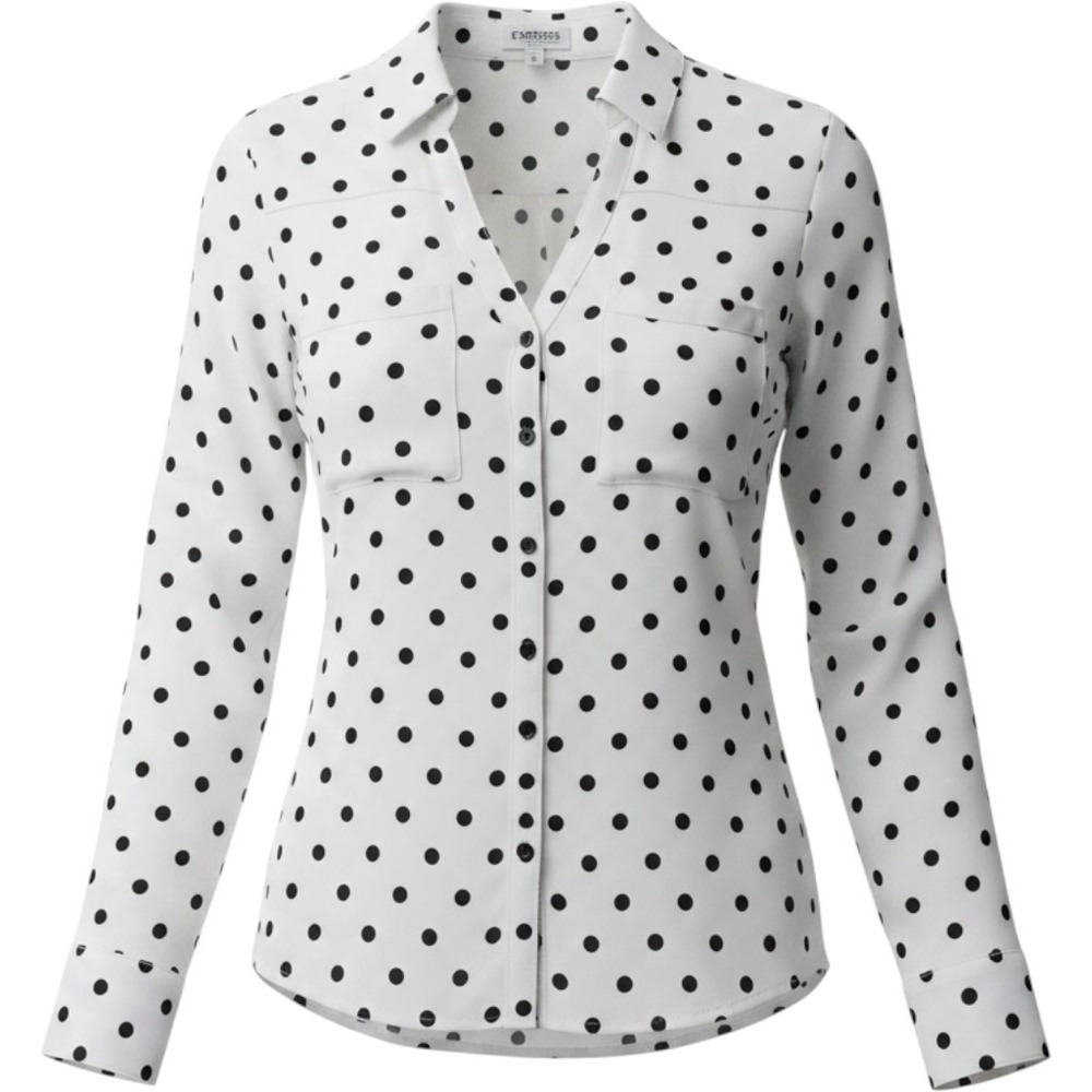 Express Portofino Shirt XS White Black Polka Dot Slim Fit Button Down